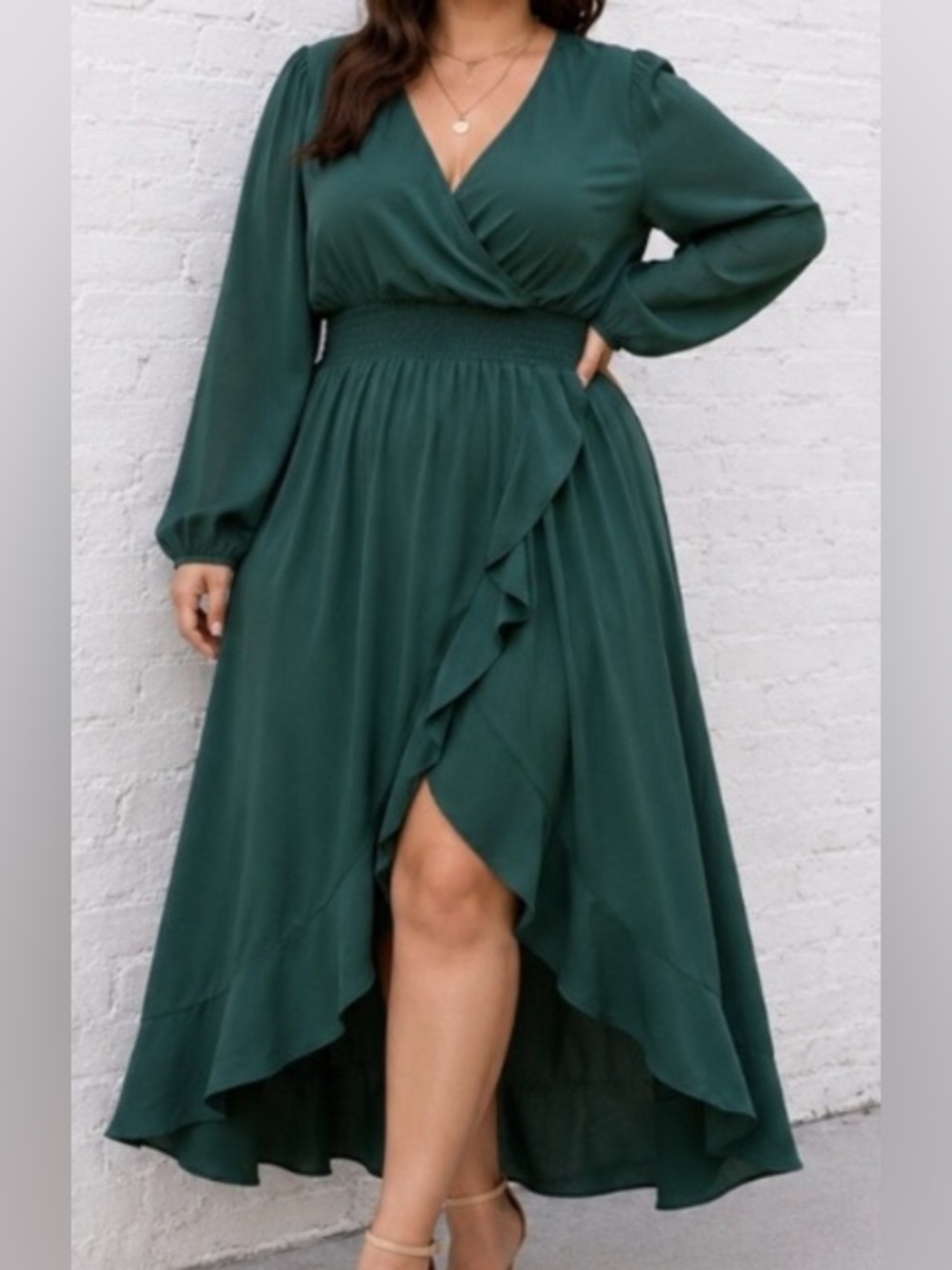 Kormei • Green • Long Sleeve • Wrap • High-Low • Midi Dress • XL